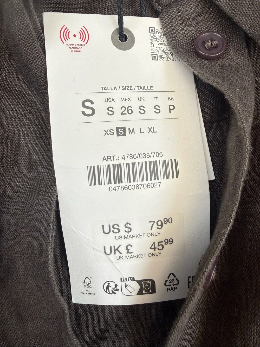 NWT Zara Relaxed Linen shirt Brown